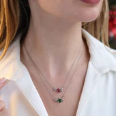 Kalp Çiçekli Taşlı Gümüş Kolye thumbnail 1