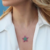Renkli Zirkon Taşlı Alice Star Rose Gold Kaplama Gümüş Kolye thumbnail 1