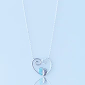 Turkuaz Taşlı Kalpli Anne Bebek Ayak İzi Gümüş Kolye thumbnail 2