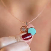 Turkuaz Mine İşli Hareketli Yıldız Gümüş Kolye thumbnail 2