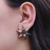 Renkli Zirkon Taşlı Gümüş Yıldız Küpe thumbnail 1