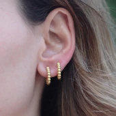 Sıralı Gold Kaplama Gümüş Halka Küpe thumbnail 1