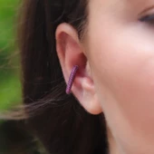 Fuşya Renkli Zirkon Rose Gold Kaplama Gümüş Kıkırdak Küpe thumbnail 1