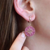 Fuşya Zirkon Taşlı Kutup Yıldızı Yuvarlak Rose Gold Kaplama Gümüş Küpe thumbnail 1