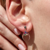 Renkli Zirkon Taşlı Çiçek Detaylı Ay Modeli Rose Gold Kaplama Gümüş Küpe thumbnail 1