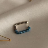 Dikdörtgen Mikro TurkuazTaşlı Gümüş Kıkırdak Küpe thumbnail 3