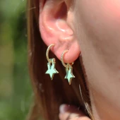 Mine İşli Gold Kaplama Yıldız Gümüş Küpe thumbnail 1