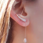 Kulağı Saran Sallantılı Zirkon Taşlı Rose Gold Kaplama Gümüş Küpe thumbnail 3