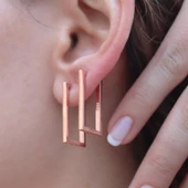 Rose Gold Kaplama Dikdörtgen Halka Gümüş Halka Küpe thumbnail 2