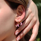 Mor Ay Mine İşli Gold Kaplama Gümüş Halka Küpe thumbnail 1