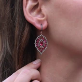 New Leaves Lal Taşlı Rose Gold Kaplama Gümüş Küpe thumbnail 1