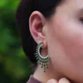 Kök Zümrüt Taşlı Güneş Tasarım Gümüş Küpe thumbnail 2