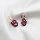 Fuşya Zirkon Taşlı Rose Gold Kaplama Düğme Gümüş Küpe thumbnail 1