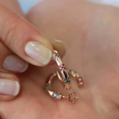 Rose Gold Kaplama Renkli Zirkon Taşlı Apm Modeli Halka Gümüş Küpe thumbnail 3