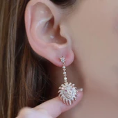 Aslan Başlı Zirkon Taşlı Rose Gold Kaplama Gümüş Küpe thumbnail 2