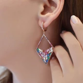 Renkli Baget Taşlı Rose Gold Kaplama Gümüş Küpe thumbnail 3