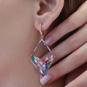 Renkli Baget Taşlı Rose Gold Kaplama Gümüş Küpe thumbnail 1