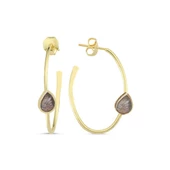 İğneli Rutil Kuvars Taşlı Gold Kaplama Halka Gümüş Küpe thumbnail 4