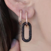 Apm Monaco Modeli Siyah Zirkon Taşlı Rose Gold Kaplama Gümüş Küpe thumbnail 2