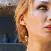 Gold Kaplama Balıklı El İşi Otantik Halka Gümüş Küpe thumbnail 4