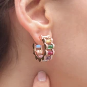 Rainbow Renkli Taşlı Rose Gold Kaplama Küpe thumbnail 3