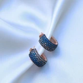 Nano Taşlı Rose Gold Kaplama 5 Sıra Tamtur Gümüş Küpe - 3