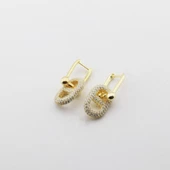 Zirkon Taşlı Gold Kaplama Düğme Gümüş Küpe thumbnail 1