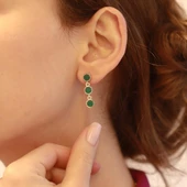 Kök Zümrüt Taşlı Otantik Gümüş Küpe thumbnail 3