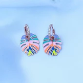 Rainbow Rose Gold Kaplama Mine İşli Yaprak Gümüş Küpe thumbnail 2