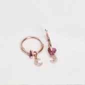 Zirkon Taşlı Ay Kalp Figürlü Rose Gold Kaplama Gümüş Küpe thumbnail 4