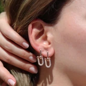 Tif Model Mavi DetayZirkon Taşlı Rose Gold Kaplama Gümüş Küpe thumbnail 4