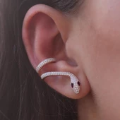 Kulağı Saran Rose Kaplama Siyah Taş Detaylı Gümüş Kıkırdak Küpe thumbnail 1