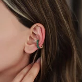 Dikdörtgen Yeşil Zirkon Taşlı Rose Gold Kaplama Gümüş Kıkırdak Küpe thumbnail 1