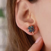 Mistik Topaz Taşlı Rose Gold Kaplama Yonca Gümüş Küpe thumbnail 3