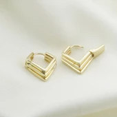 Gold Kaplama Katlı Gümüş Halka Küpe thumbnail 4