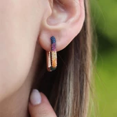 Renkli Zirkon Taşlı Dörtgen Rose Gold Kaplama Gümüş Küpe thumbnail 1