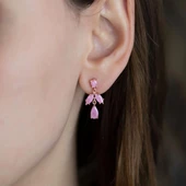 Doğal Taş Yaprak Model Rose Kaplama Gümüş Küpe thumbnail 1