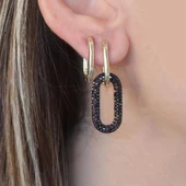 Apm Monaco Modeli Siyah Zirkon Taşlı Gold Kaplama Gümüş Küpe thumbnail 2