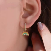 Gökkuşağı Gold Kaplama Gümüş Halka Küpe thumbnail 1