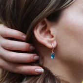 Damla Modeli Turkuaz Taşlı Rose Gold Kaplama Gümüş Küpe thumbnail 3