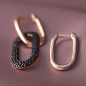 Apm Monaco Modeli Siyah Zirkon Taşlı Rose Gold Kaplama Gümüş Küpe thumbnail 1