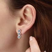 3 Taş Turkuaz Rose Gold Kaplama Gümüş Küpe thumbnail 2