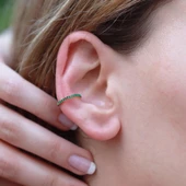 Gold Kaplama Yeşil Zirkon Taşlı Kıkırdak Gümüş Küpe thumbnail 1