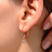 Zirkon Taşlı Ay Kalp Figürlü Rose Gold Kaplama Gümüş Küpe thumbnail 3