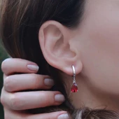 Damla Modeli Lal Taşlı 925 Ayar Gümüş Küpe thumbnail 2