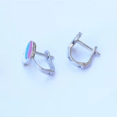 Üç Renkli Kalpli Mine İşli Gümüş Çocuk Küpesi thumbnail 3