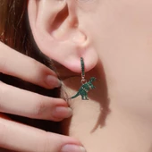 Yeşil Zirkon Taşlı Rose Gold Kaplama Dinazor Tasarım Gümüş Küpe thumbnail 3