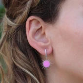 Pembe Mine İşli Güneş Gümüş Küpe thumbnail 2