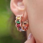 Rainbow Renkli Taşlı Rose Gold Kaplama Küpe thumbnail 2