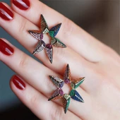 Renkli Zirkon Taşlı Gümüş Yıldız Küpe thumbnail 4